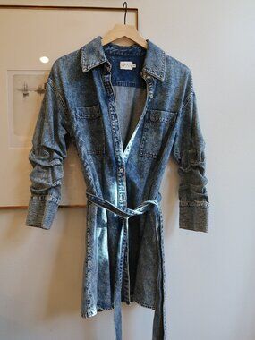 Alice + Olivia Brigita Ruched Sleeve Denim Shirtdress
